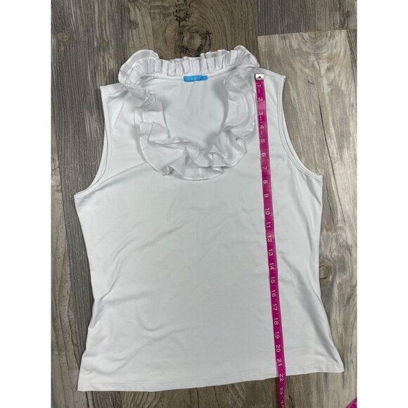 J McLaughlin Ruffle Neck Sleeveless Blouse Medium Catalina Cloth Tank Top Shirt - Picture 7 of 7